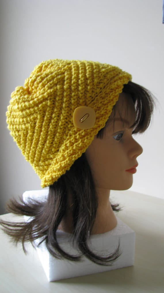 Knit Hat or Chemo Hat Hand Knit Womens Hat in yellow cotton Etsy