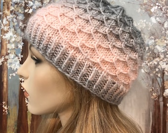 Instant Download Women's Knitted Hat knitting pattern 'Cindy', short beanie style hat, winter hat, chemo hat.