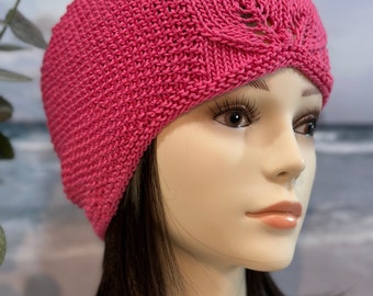 Instant Download Knit Hat with Leaf Pattern, Chemo Hat Knitting pattern 'Bethany' for chemo hat, summer hat.