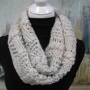 Hand Knitted Circular Scarf 100% Acrylic Yarn, winter scarf, hand knit accessories, cream women&#39;s scarf