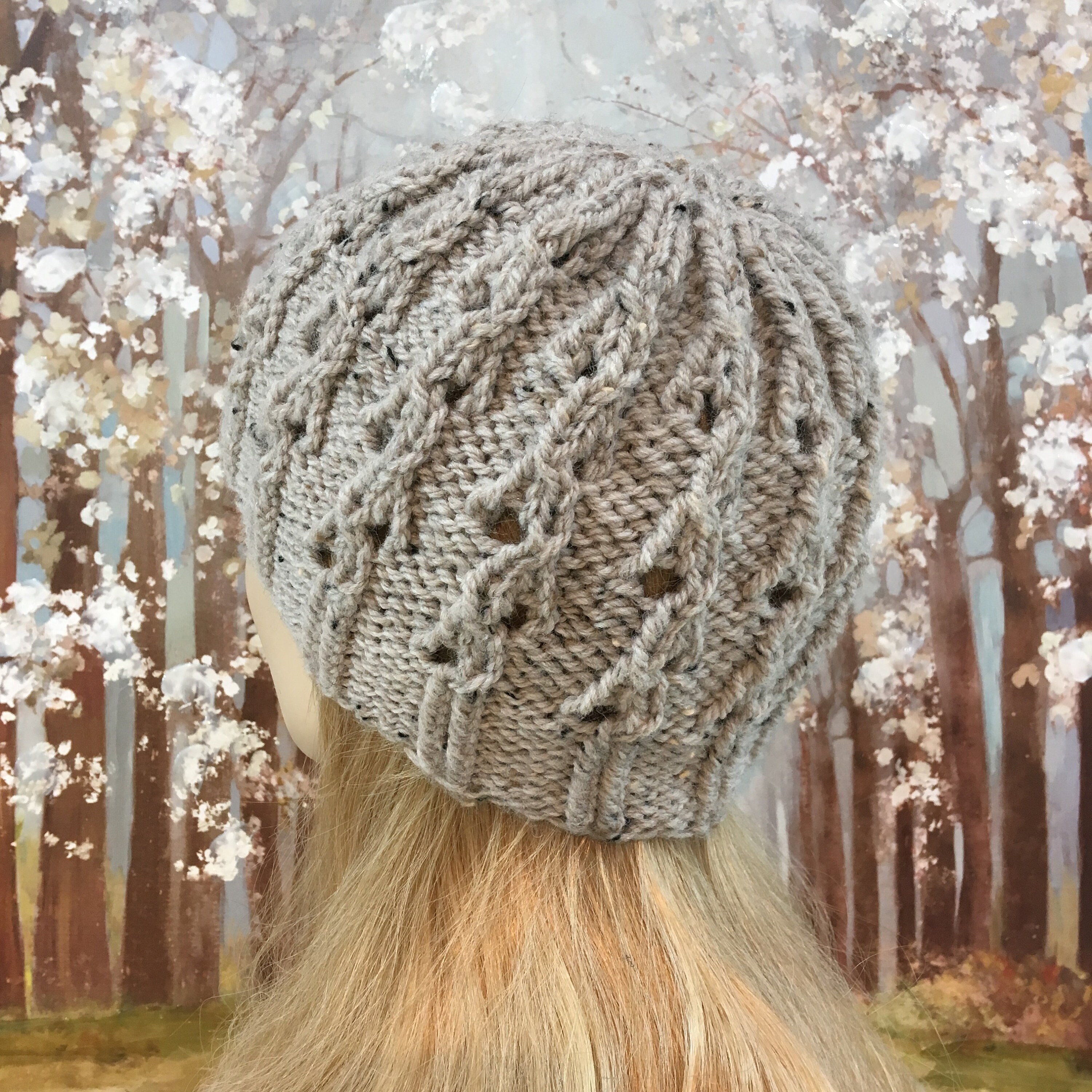 Hand-knitted Beanie: Oatmeal Acrylic Wool Blend Winter Hat  display picture 2