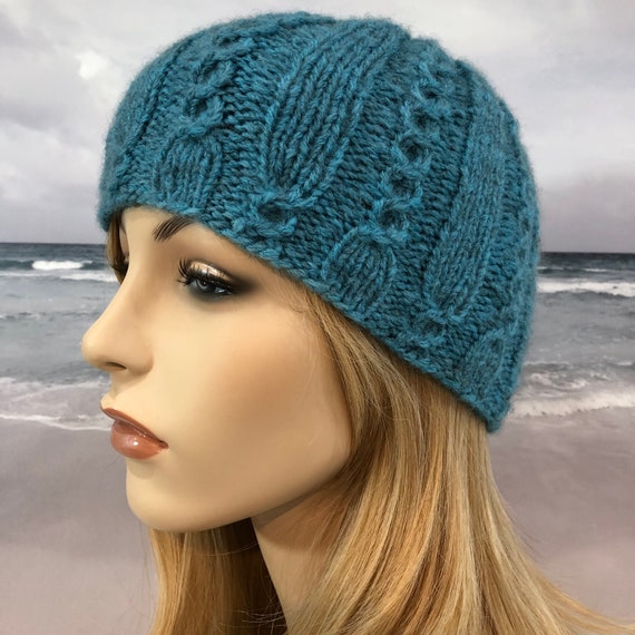 Aqua Blue Knit Beanie: Merino Wool, Yak, Alpaca Winter Hat  display picture 1