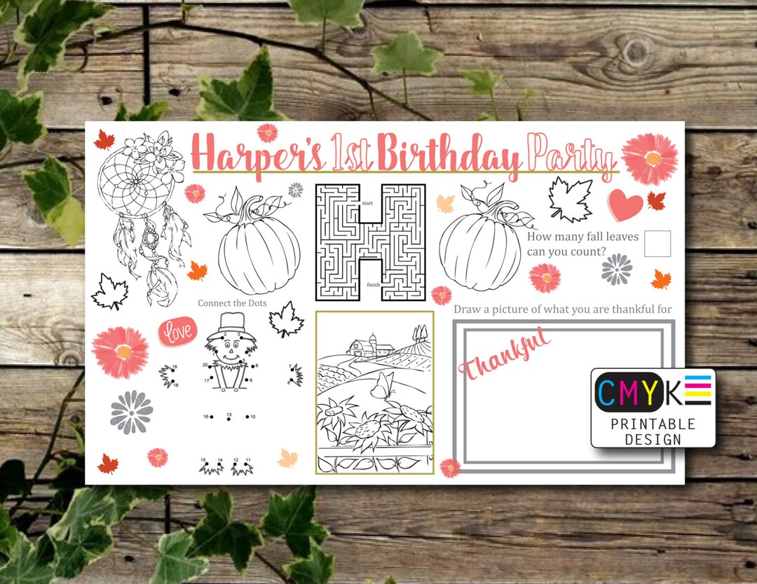 Customized Birthday Party Placemat, Printable Coloring Page for ...