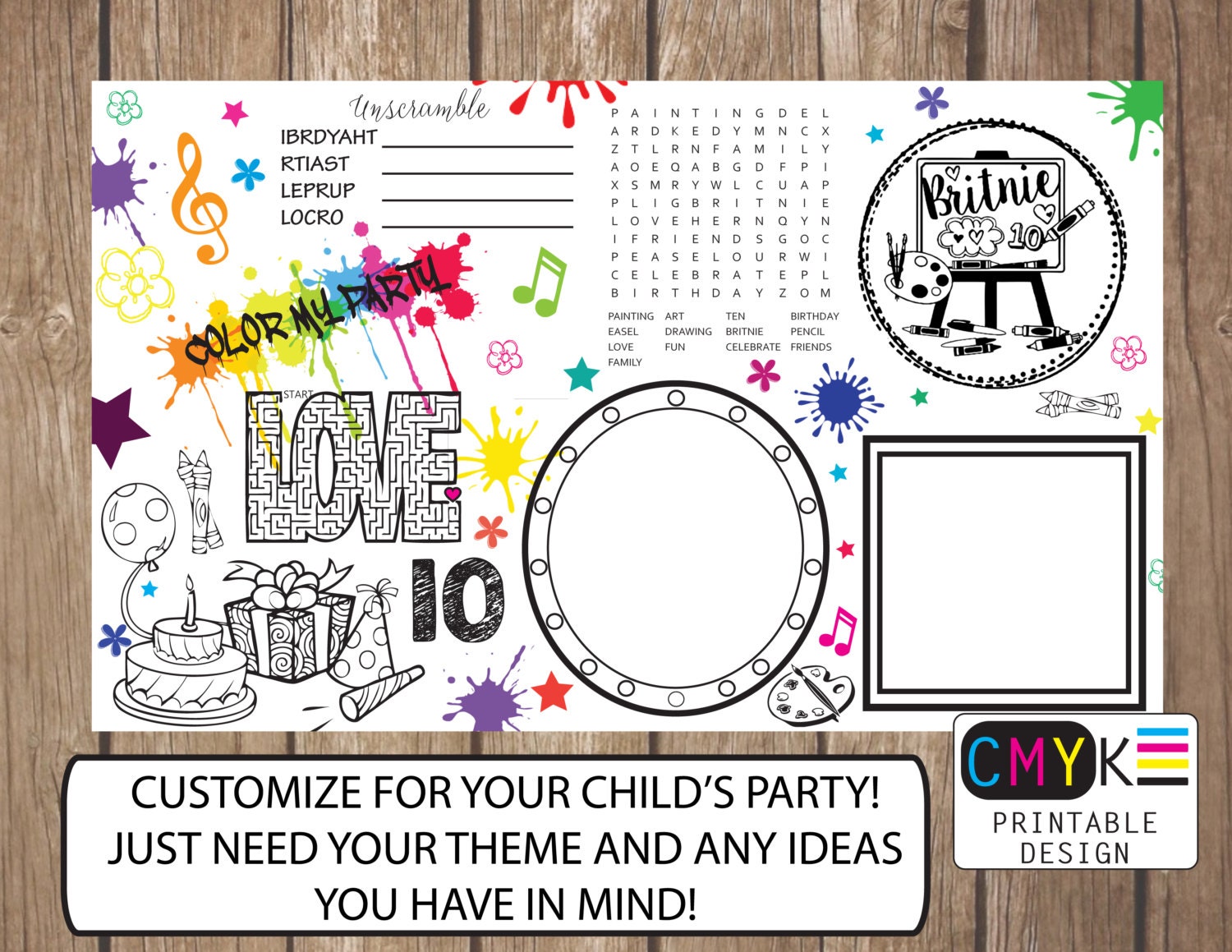 Customized Birthday Party Placemat Printable Coloring Page Etsy
