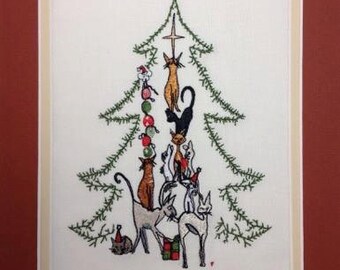 Embroidery Designs, Christmas Cat Embroidery, Christmas Applique, Holiday Embroidery, Holiday Applique "Doggies Christmas Tree"