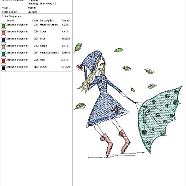 Embroidery Digital File "Windy Day Blue Dress"