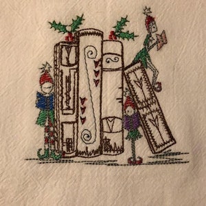Machine Embroidery Designs,Reading book pillow , Christmas Embroidery,  Holiday Embroidery, &quot;Christmas Reading Book Elf&#39;s   &quot;