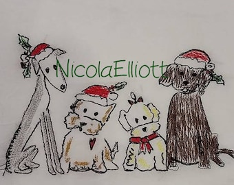 Embroidery Designs, Christmas Dogs Embroidery, Christmas Applique, Holiday Embroidery, Holiday Applique "Doggies Dog" 3 Sizes