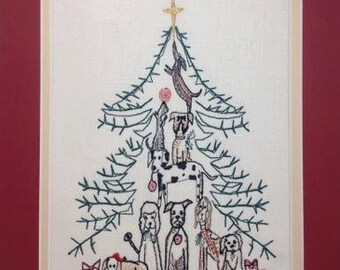 Embroidery Designs, Christmas Dogs Embroidery, Christmas Applique, Holiday Embroidery, Holiday Applique "Doggies Christmas Tree"