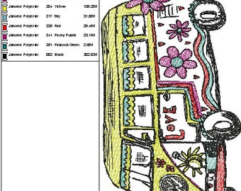 Embroidery Digital File &quot; VW Flower Bus&quot;