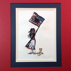 Instant download Embroidery Digital File "Girl and USA Flag"