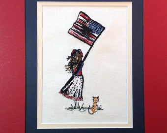 Instant download Embroidery Digital File "Girl and USA Flag"