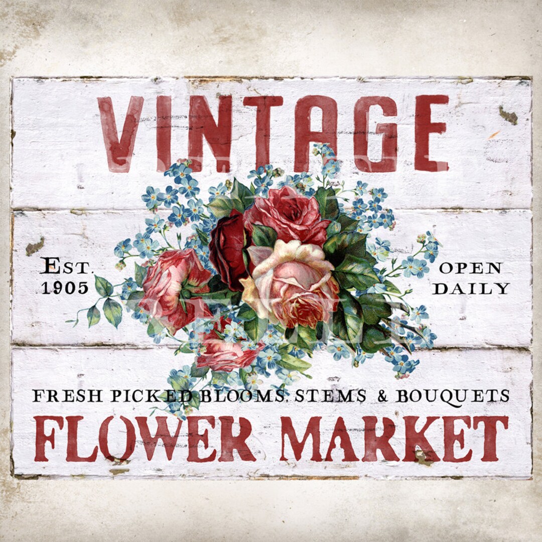 Vintage Flower Market Sign Shiplap Floral Art Transfer Fall Flowers