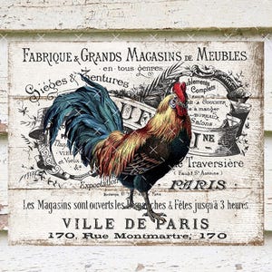 Gallo francés, estilo rústico, arte de pared DIY para cocina, letrero decorativo con corona, bandeja escalonada, posavasos con impresión digital 0373