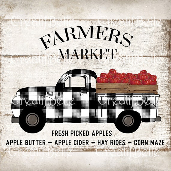 Farmers Market Black and White Plaid Apple Truck Truck | Etsy