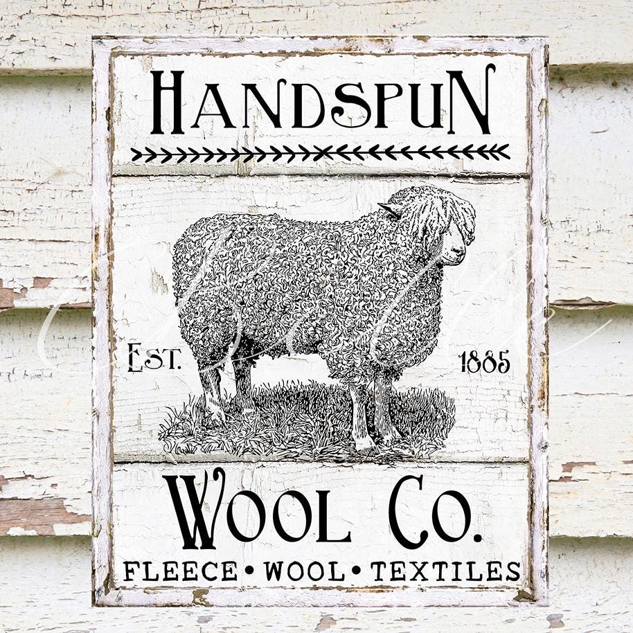 Primitive Black and White Handspun Wool Co Sheep Rustic Farmhouse