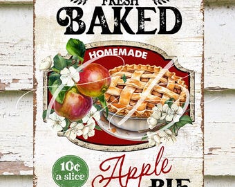 Vintage Fresh Baked Apple Pie Rustic Country Farmhouse Kitchen DIY Wall Sign Farm Style Wreath Accent Crafts DIGITAL Printable 2932
