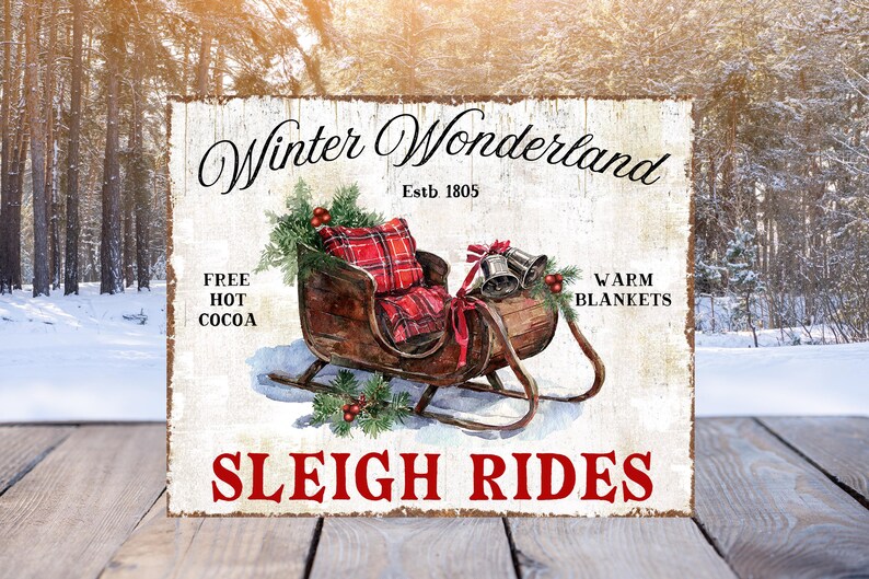 Rustic Sleigh Rides Winter Wonderland Sleigh Rides Rustic Farmhouse Christmas Home Decor ...