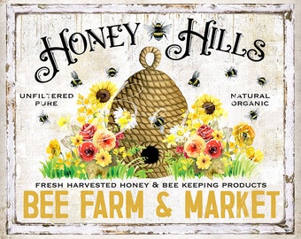 Vintage Rustic Beehive Honey Bees Farmhouse Summer Home Decor DIY Sign Bee Tier Tray Decor Wreath Accent Sign DIGITAL Print 2930