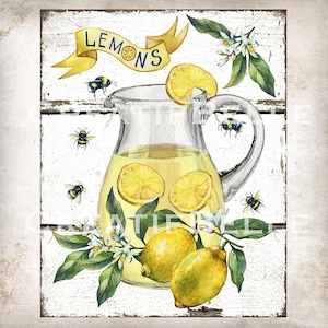 Farmhouse Lemon Sign Lemon Pitcher Jug Farm Style Lemon Transfer Sign Making Summer Fruit Sign Country Style Digital Print 2277