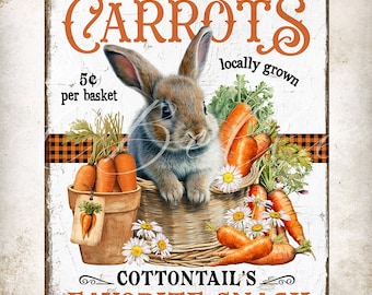 Vintage Easter Cottontail's Carrots Country Farmhouse Home Decor DIY Sign Easter Tier Tray Sign Garden Flag Wreath Accent DIGITAL Print 2936