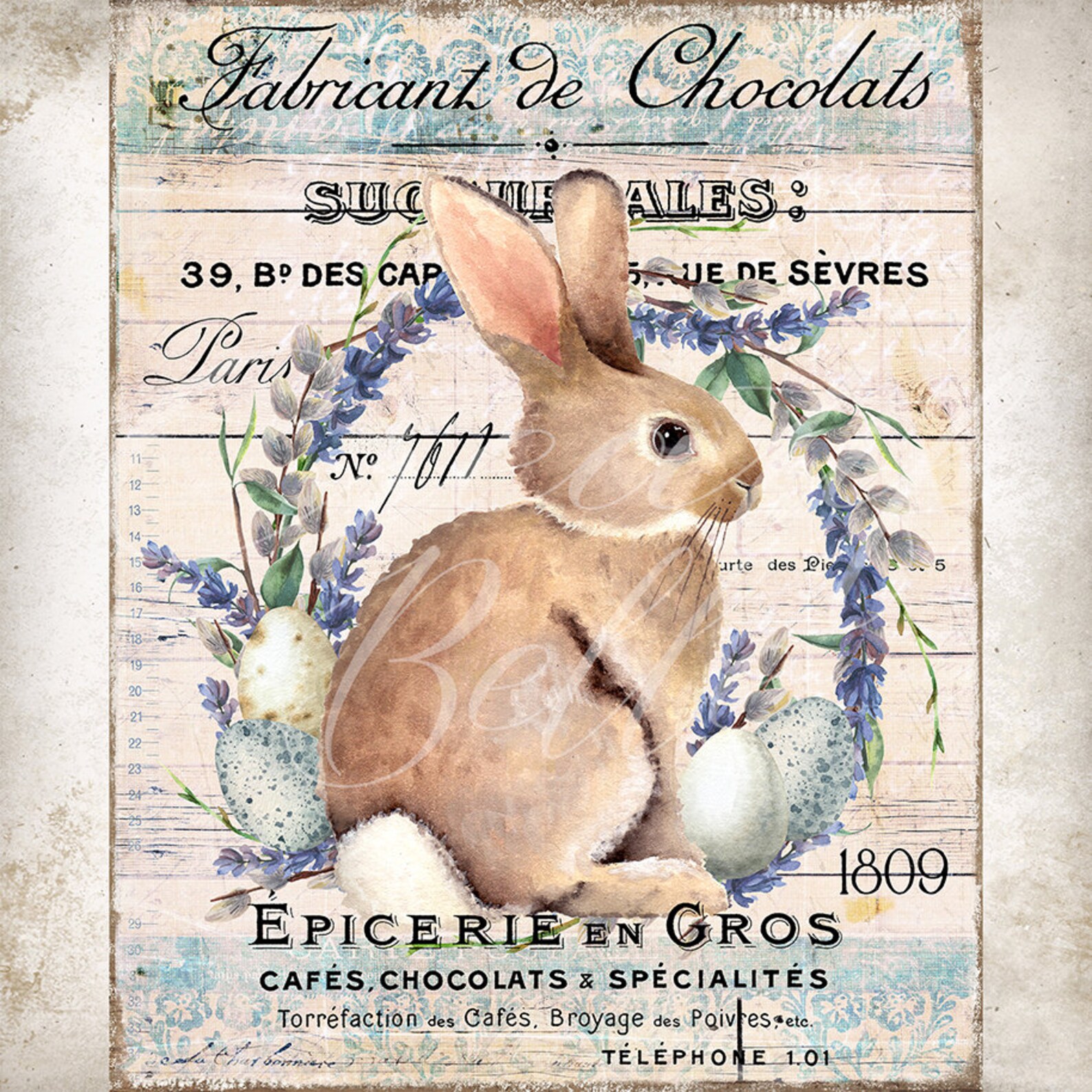 Vintage Shabby French Style Easter Bunny Rabbit Lavender Wreath Easter ...