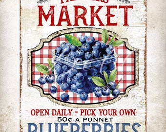 Vintage Farmers Market Blueberries Country Farmhouse Kitchen DIY Fruit Sign Tier Tray Decor Farm Style Fruit Can Label DIGITAL Print 2938