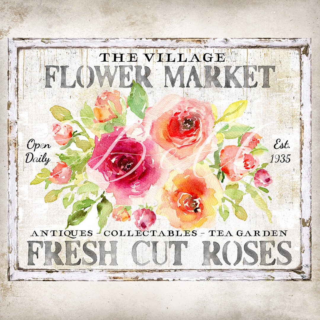Vintage Rustic Shabby Chic Roses Farmhouse Floral DIY Wall Art Sign ...