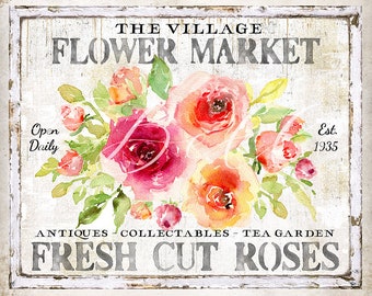 Vintage Rustic Shabby Chic Roses Farmhouse Floral DIY Wall Art Sign Summer Tier Tray Decor Wreath Accent DIGITAL Print 2918