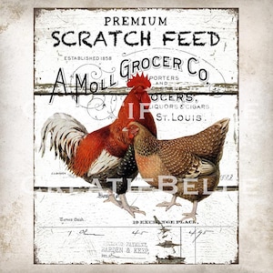 Vintage Rustic Farm Style Rooster Chicken DIY Sign Country Farmhouse Poultry Barn Art Farm Wreath Accent Home Decor Digital Print 2230