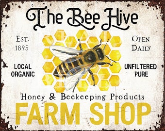 Vintage Bee Farm Sign, Bee Hive, Honey Bee, Beekeeping, Farmhouse Bee Wall Art, Wreath Accent Sign Making, Crafts, Digital Print 2507