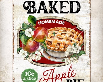 Vintage Fresh Baked Apple Pie Rustic Country Farmhouse Kitchen DIY Wall Sign Farm Style Apple Sign Wreath Accent Crafts DIGITAL Print 2932