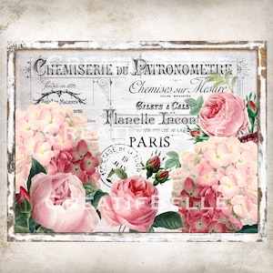 French Shabby Chic Roses Sign French Floral Wreath Decor Accent Transfer Sign French Tiered Tray Decor Transfer Sign Digital Print 2048