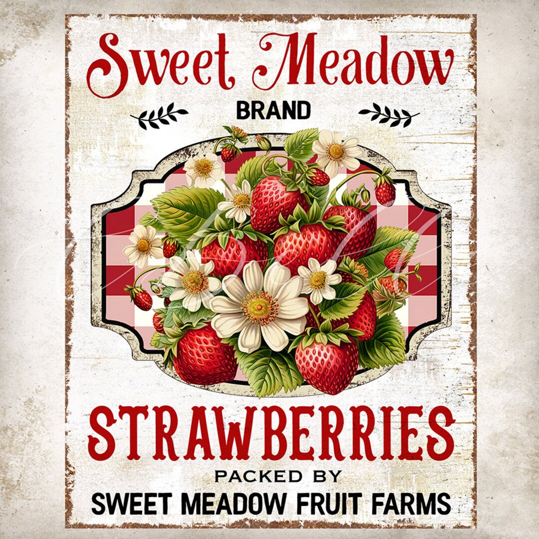 Rustic Strawberry Sign Vintage Rustic Farm Style Strawberries Country Farmhouse DIY Fruit Sign ...