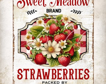 Vintage Rustic Farm Style Strawberries Country Farmhouse DIY Fruit Sign Wreath Accent Sign Tier Tray Decor DIGITAL Print 2934