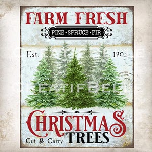 Arbres de Noël frais de la ferme Décoration d'intérieur de Noël à la ferme, signe bricolage, plateau à plusieurs niveaux, décoration des fêtes, accent de guirlande numérique imprimable 2659