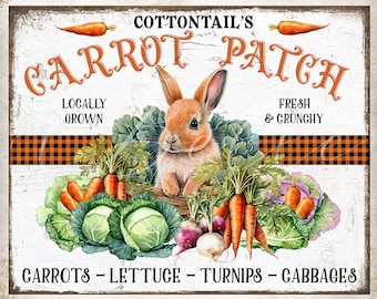 Cottontail's Carrot Patch Rustic Country Farmhouse Easter Bunny Rabbit Vegetables DIY Sign Easter Wreath Accent Tier Tray Decor 2933