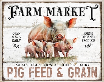 Vintage Farm Market Pig Sign Rustic Country Farmhouse DIY Wall Sign Farm Style Pig & Piglets Wreath Accent Sign Making DIGITAL Print 2928