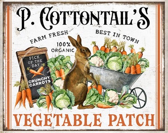 Vintage Easter Cottontail's Vegetable Patch Rustic Farmhouse Easter Bunny Rabbit Home Decor DIY Wall Sign Wreath Accent DIGITAL Print 2919