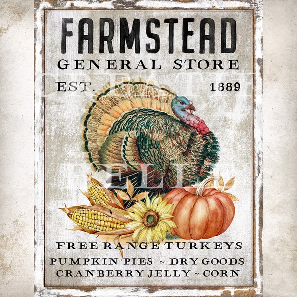 Rustic Farm Style Turkey Sign Thanksgiving Turkey Sign Farmhouse Thanksgiving Pumpkin Corn Digital Print 2077