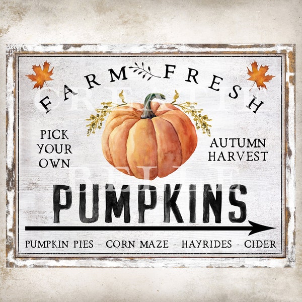 8.5x11 Plus 4 inch Rustic Farm Fresh Pumpkin Sign Fall Wreath Decor Accent Transfer Sign Fall Tiered Tray Decor Sign Digital Print 2070