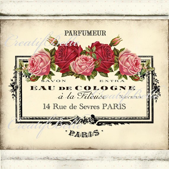 Vintage Français Eau De Cologne Parfum Label Roses Large | Etsy