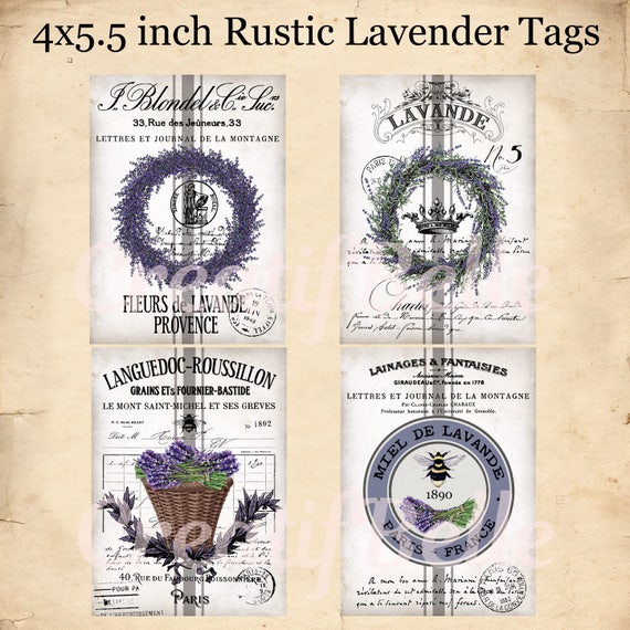 4 4 X 55 Inch Vintage French Rustic Lavender Tags Instant Digital Download Printable Grain Sack Labels