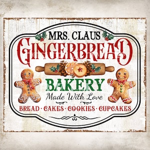 Mrs Claus Gingerbread Bakery Farmhouse Christmas Kitchen Home Decor DIY Wall Sign Holiday Wreath Accent Gingerbread Man DIGITAL Print 2876