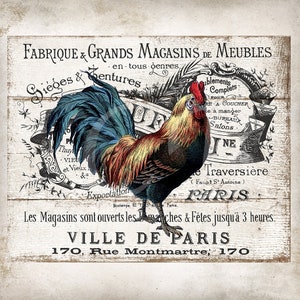 French Rooster Farmhouse Kitchen DIY Wall Art Wreath Decor Accent Sign Farmhouse Tiered Tray Decor Coaster Transfer Digital Print 0373