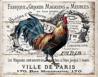 French Rooster Farmhouse Kitchen DIY Wall Art Wreath Decor Accent Sign Farmhouse Tiered Tray Decor Coaster Transfer Digital Print 0373