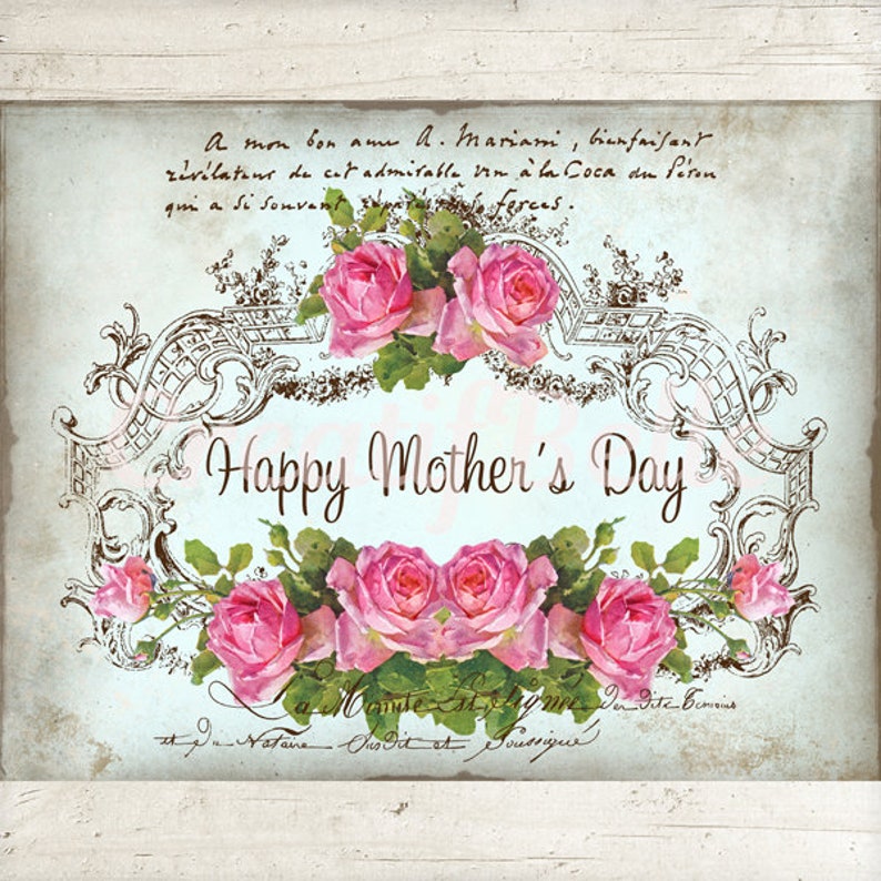 Vintage Shabby Chic Mother\'s Day Card, Victorian Pink Roses, Instant Digital Download Printable Graphic Transfer Image 1304 Vintage Shabby Chic Mother\'s Day Card, Victorian Pink Roses, Instant Digital Download Printable Graphic Transfer Image 1304