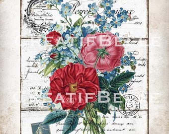French Vintage Victorian Roses French Farmhouse Home Decor DIY Sign Printable to Transfer Tier Tray Floral Decor DIGITAL Download 3053