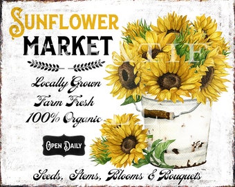 Rustic Sunflower Market Farmhouse Fall Sunflower Decor Sign DIY Crafts Signs Sunflower Bucket Fall Tier Tray Decor Digital Print 2600