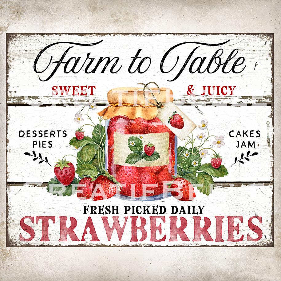 Rustic Strawberry Sign Vintage Farm Style Strawberries Rustic Country Farmhouse Strawberry DIY ...